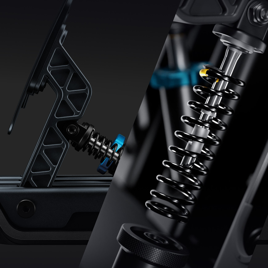 Pedále Logitech G PRO Racing Pedals čierne Pružinový mechanizmus pedálov Logitech G PRO Racing Pedals s možnosťou nastavenia odporu