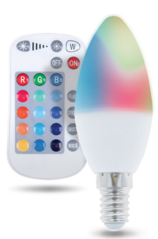 LED žiarovka Forever sviečka, E14 RGB 5W s diaľkovým ovládaním