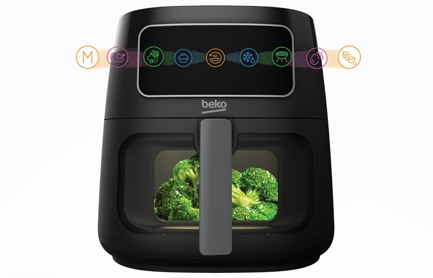 Fritéza teplovzdušná Beko FRL 3374B ExpertFry XXL čierna Detail obrázku fritézy s automatickými programami.
