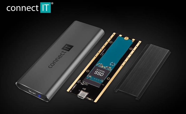 Externý rámček Connect IT AluSafe externý box pre SSD disky M.2 NVMe, 10 Gbps, USB-C hliník ConnectIT AluSafe externí box pro SSD disky M.2 NVMe, 10 Gbps, USB-C