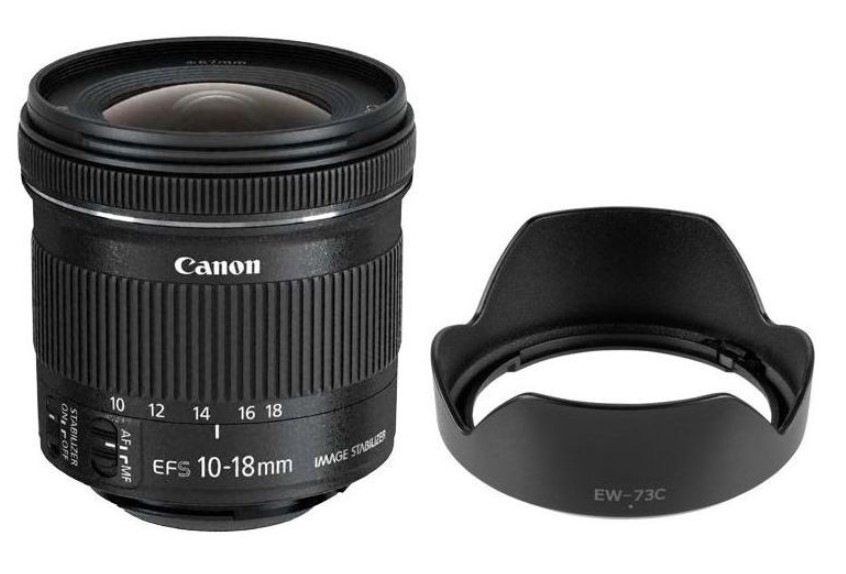 Objektív Canon EF-S 10-18 mm f/4.5-5.6 IS STM + EW73C + LC kit čierny Objektív Canon EF-S 10-18 mm f/4.5-5.6 IS STM + EW73C + LC kit čierny