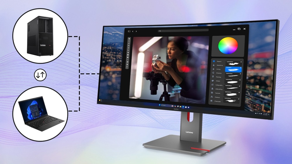 S funkciou KVM môžete monitor Lenovo ThinkVision P34WD-40 pripojiť k viacerým zariadeniam súčasne
