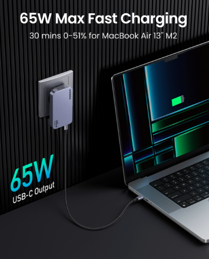 Nabíjačka do siete UGREEN 65W GaN Tech Ultra-Slim strieborná Nabíjačka do siete UGREEN 65W GaN Tech Ultra-Slim - strieborná