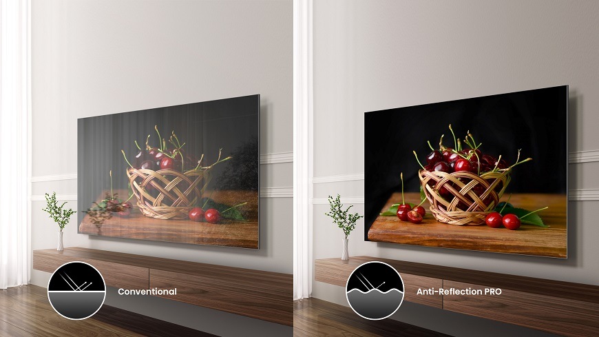 Hisense TV 100U8Q, televízia má technológiu antireflexnej obrazovky pre minimum odleskov