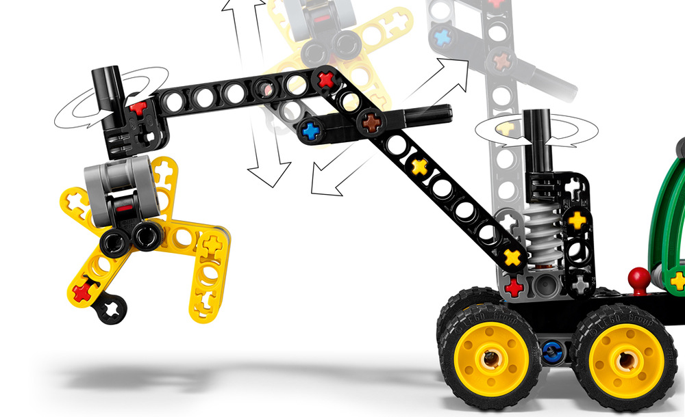 Stavebnica LEGO® Technic 42218 Kombajn John Deere 1470H Model LEGO Technic kombinuje stavanie s hraním a umožňuje deťom premiestňovať kládu pomocou funkčného drapáka