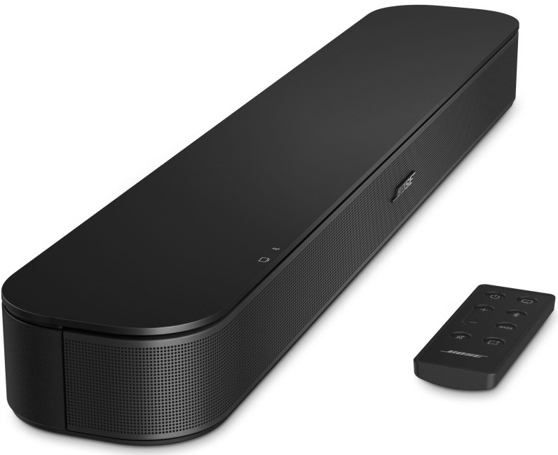 Soundbar Bose TV Speaker s diaľkovým ovládačom položeným vedľa.