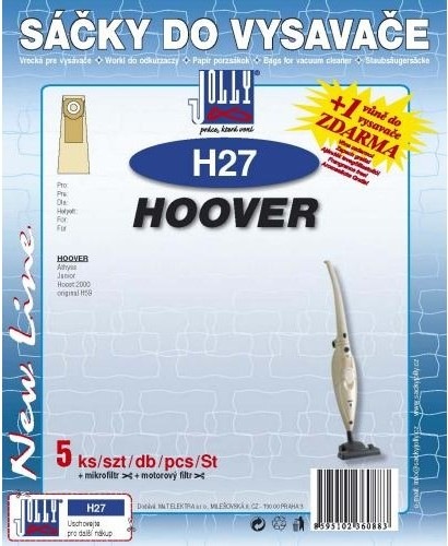 Vrecká do vysávača Jolly H 27 Hoover Athyss, Junior, Hoost 2000, H59 udržujú stabilný sací výkon