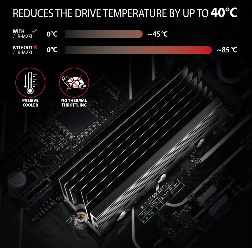 Chladič Axagon CLR-M2XL, M.2 SSD 2280, 36 mm čierny Axagon CLR-M2XL má robustnú konštrukciu