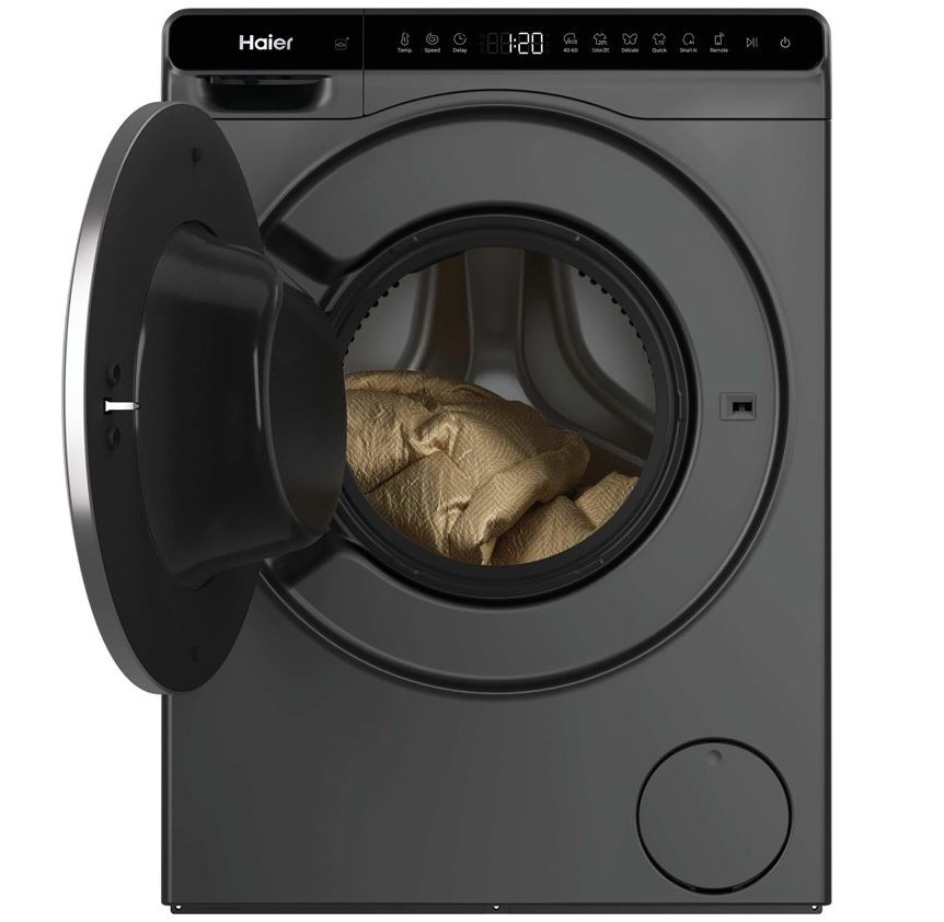 Práčka Haier HW50-BP12307GU1S antracitová farba Práčka Haier HW50-BP12307GU1S predný pohľad prania