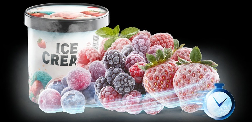 Detail obrázku mrazeného ovocia s funkciou QuickFreeze.