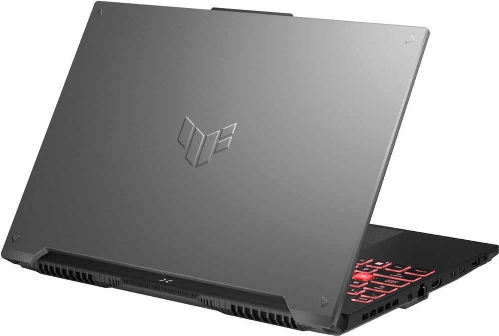 Notebook Asus TUF Gaming A16 čierny/sivý Zadná strana notebooku Asus TUF Gaming A16 s odolnou konštrukciou a otvormi chladenia