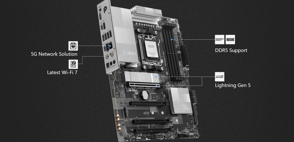 Základná doska MSI PRO B850-P WIFI Základná doska MSI PRO B850-P WIFI AMD AM5, ATX podporuje vysoké prenosové rýchlosti