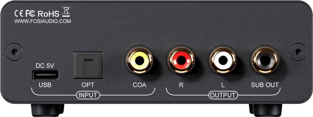 Zadná strana DAC prevodníka Fosi Audio Q6 s konektormi