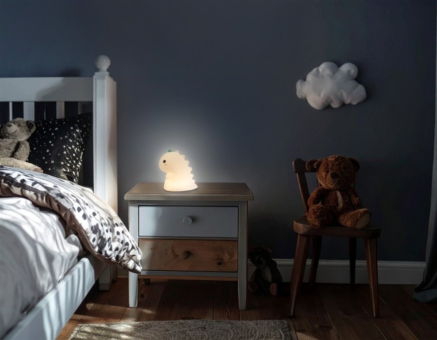 Detská LED lampička Connect IT DINOSAURUS umiestnená v detskej izbe
