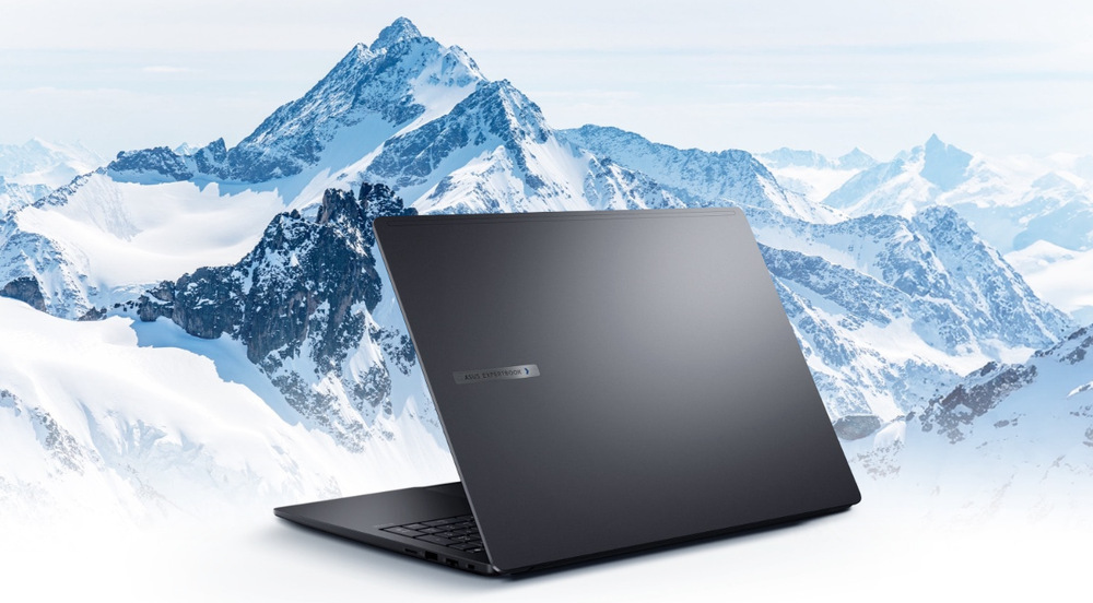 Notebook Asus ExpertBook B5 sivý Notebook Asus ExpertBook B5 zozadu s pozadím hôr