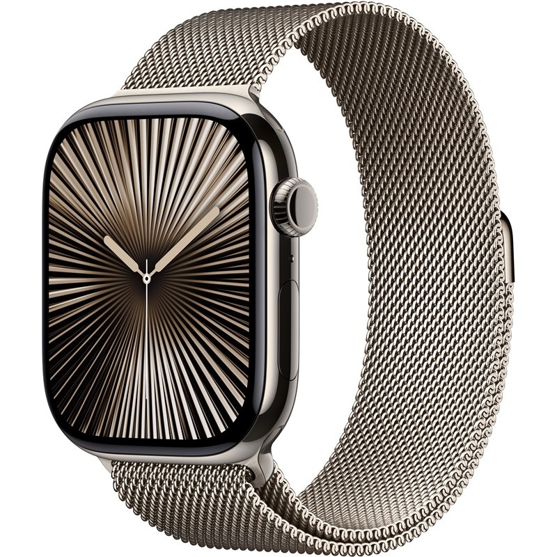 Inteligentné hodinky Apple Watch Series 10 GPS + Cellular 42mm prírodný titán - prírodný milánsky ťah