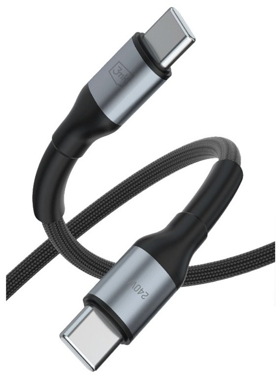 Nabíjací kábel 3mk s konektormi USB-C, čierna farba