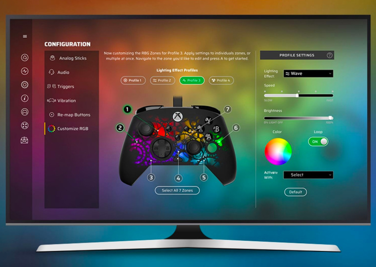Gamepad Turtle Beach Afterglow Ignite Wired RGB Time Machine, XBOX X/S, XBOX One, PC čierny Nastavenie 7 RGB zón gamepadu Turtle Beach Afterglow Ignite v aplikácii Control Hub