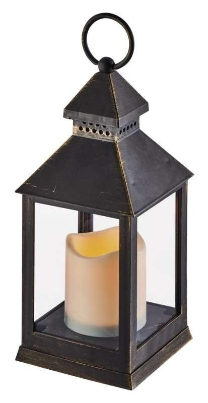 LED dekorácie EMOS lampáš antik čierna blikajúci, 3x AAA, vnútorný, vintage, časovač
