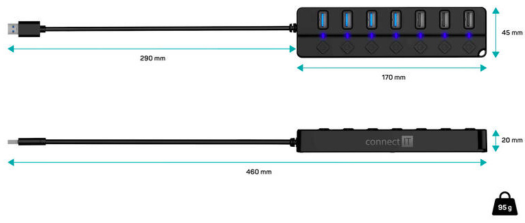 USB Hub Connect IT Mighty Switch 2, USB-A/ 4x USB-A 3.0, 3x USB-A 2.0 čierny USB Hub Connect IT Mighty Switch 2, USB-A/ 4x USB-A 3.0, 3x USB-A 2.0 - čierny
