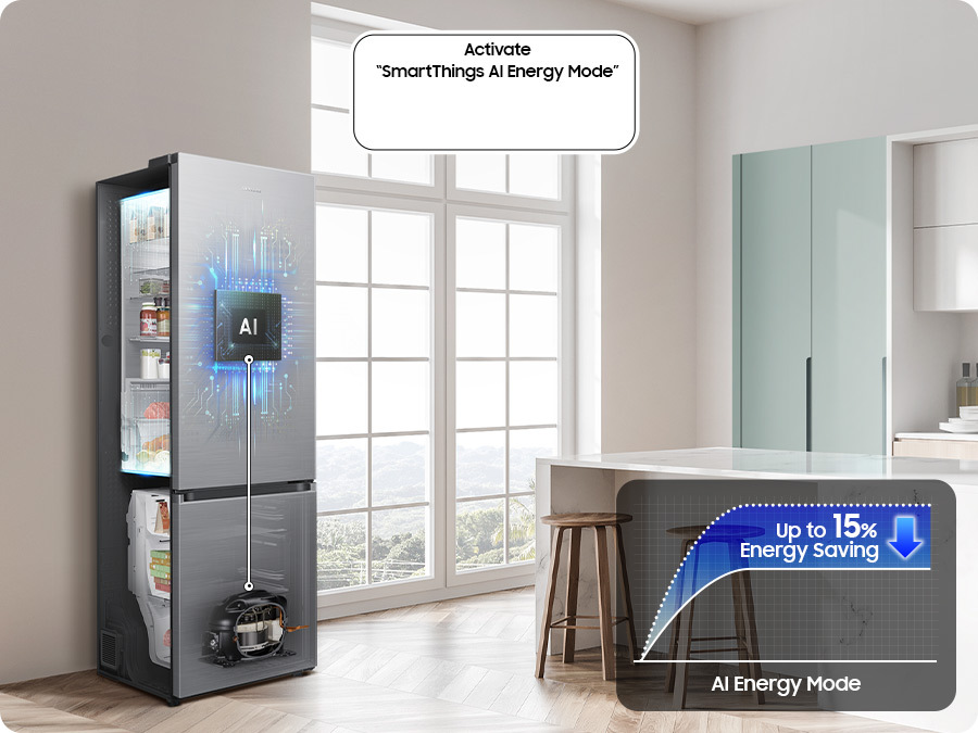 Chladnička s mrazničkou Samsung RB38C7AGWS9/EF strieborná Infografika k režimu AI Energy