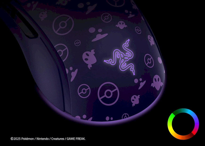 Detail podsvietenia Razer Chroma RGB na myši Razer Cobra Gengar Edition