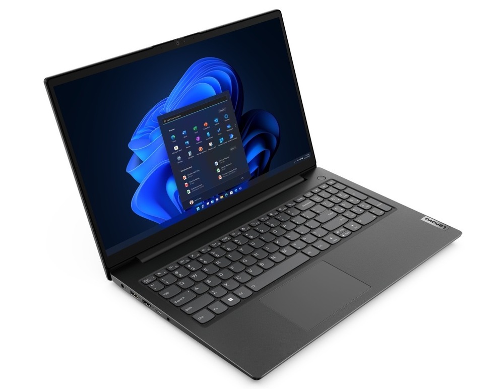 Otvorený a zapnutý notebook Lenovo V15 Gen 4 otočený doprava