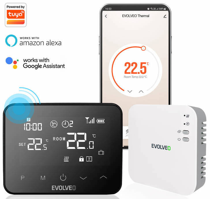 Termostat Evolveo Thermal, bezdrôtový, programovateľný čierny Termostat Evolveo Thermal, bezdrôtový, programovateľný čierny