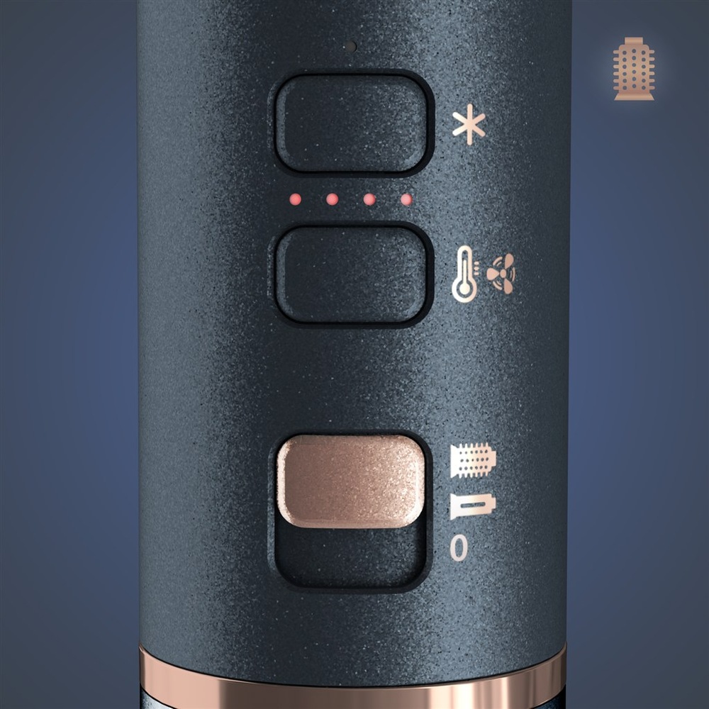Kulma rotačná Rowenta UB9920E0 Air Rotate tmavo modrá farba Detail ovládania rotačnej kulmy Rowenta UB9920E0 Air Rotate