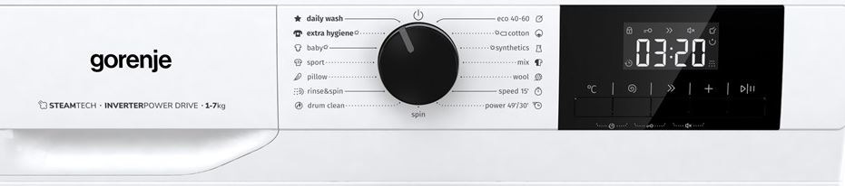 Práčka Gorenje G200 W3NGPI74A3S biela ovládací panel práčky Gorenje W3NGPI74A3S v anglickom jazyku