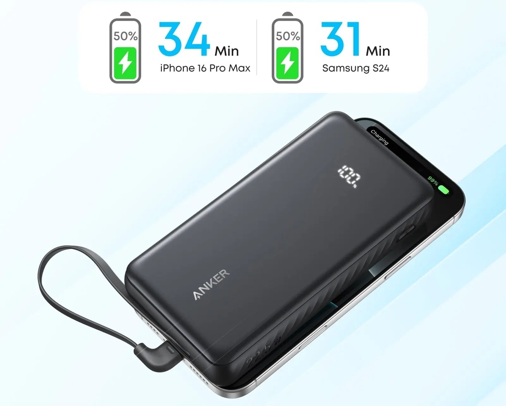 Powerbank Anker Anker Zolo 20000mAh, 22,5W s káblom USB-C čierny Nabíjanie telefónu pomocou powerbanky Anker Zolo