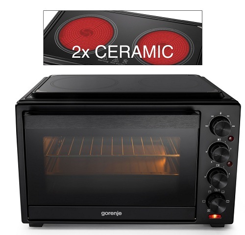 Mini rúra Gorenje OM38GBC čierna Přední pohled na mini troubu Gorenje OM38GBC v černém provedení.