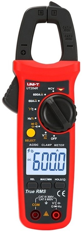 Multimeter UNI-T UT204R disponuje automatickou voľbou rozsahu, funkciami Max/Min, Data Hold, relatívnym meraním a ochranou pred napätím nad 600 V