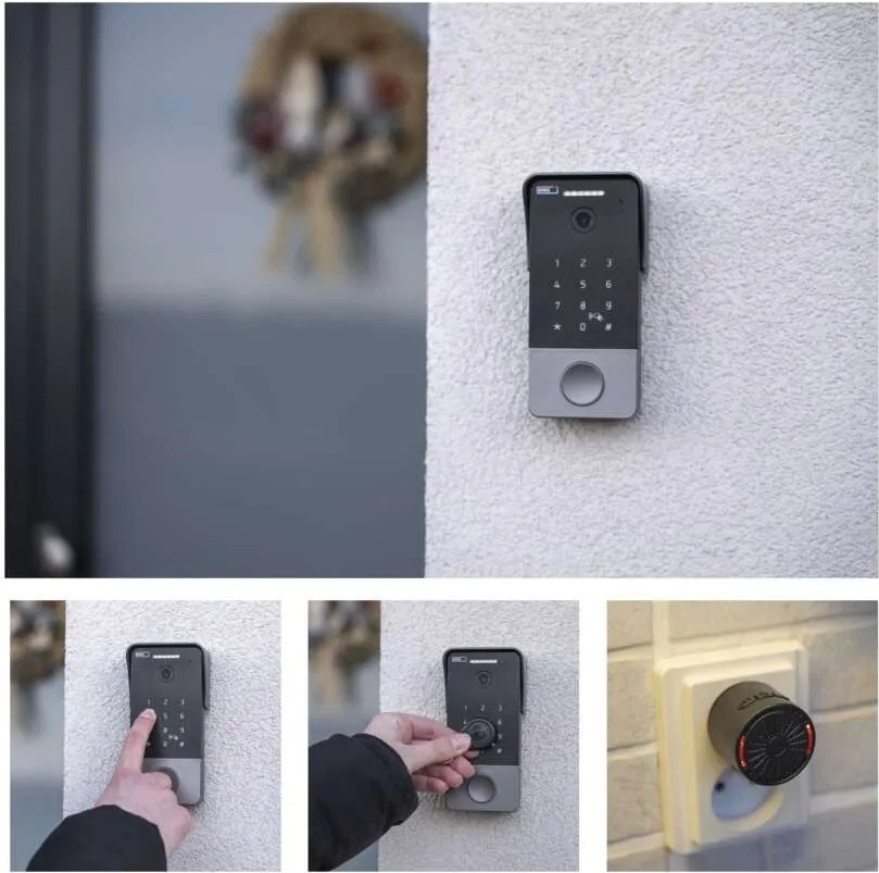 Videozvonček EMOS GOSMART IP-21PoE (keypad) sivý Videozvonček EMOS pri bežnom používaní – odomykanie pomocou PIN kódu, RFID čipu a bezdrôtový prijímač v zásuvke