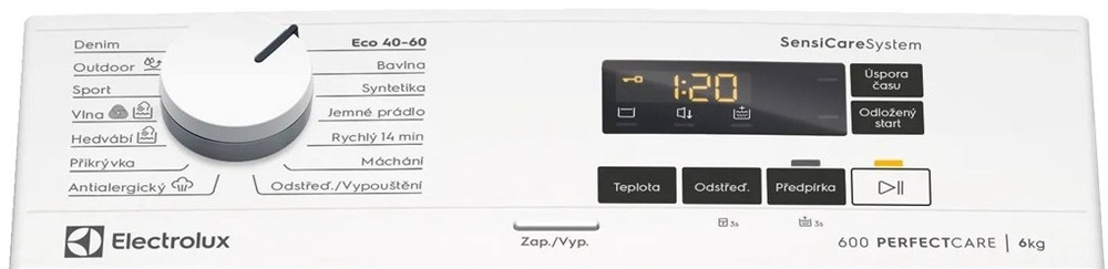 Práčka Electrolux Série 600 EW6T126C biela Ovládací panel práčky Electrolux EW6T126C radu 600 SensiCare s vrchným plnením