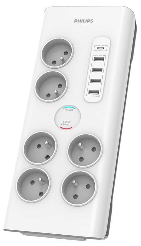Přepěťová ochrana Philips 6x zásuvka, 4× USB, 1× USB-C