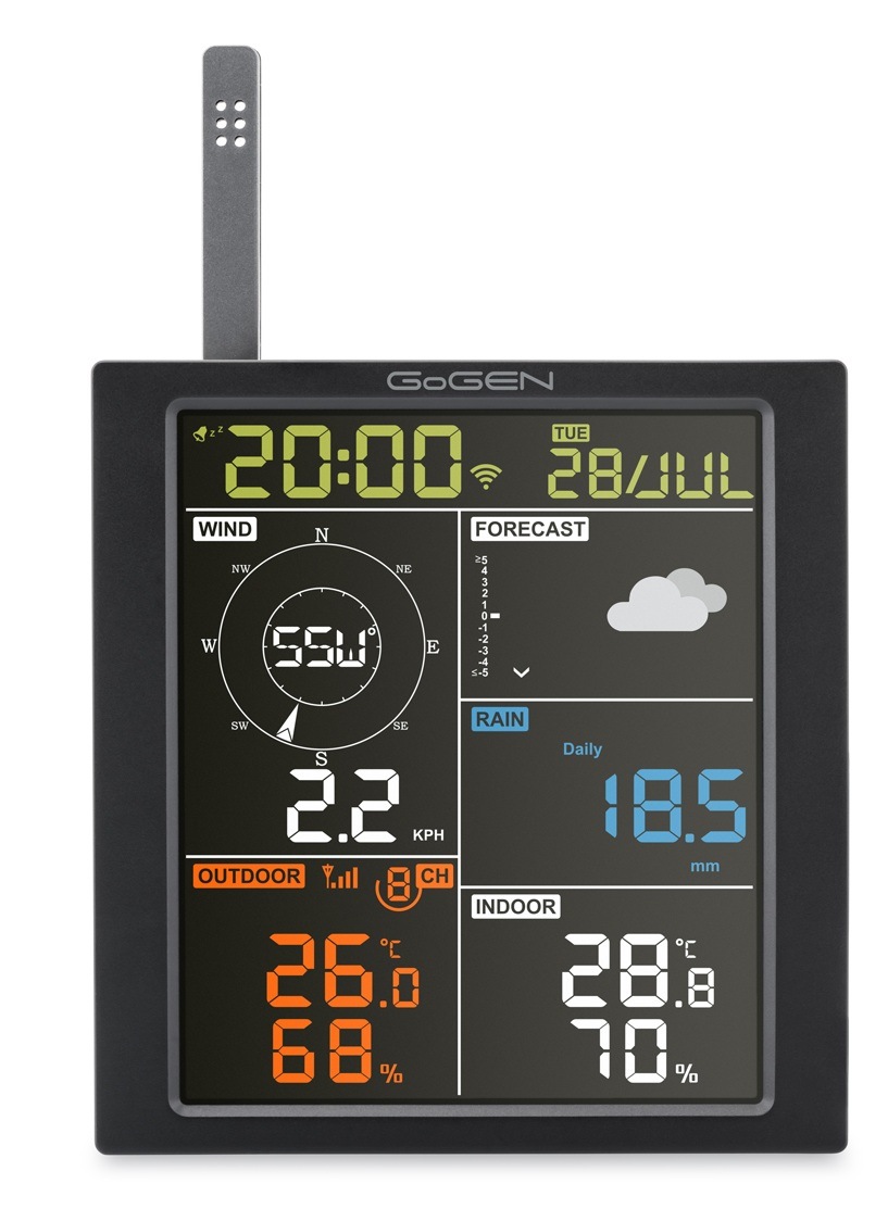 Meteorologická stanica GoGEN ME 3700 WiFi čierna Čelný pohľad na displej meteostanice GoGEN ME 3700″ width=