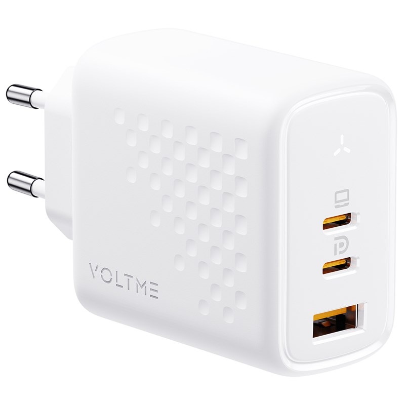 Nabíjačka do siete Voltme Revo 65 2xUSB-C, 1xUSB-A 65W biela