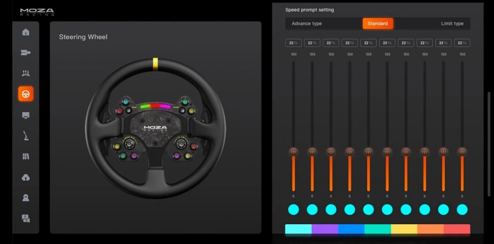 Základňa Moza Racing R21 Ultra Direct Drive hliník Záber na užívateľské rozhranie programu Moza Pit House.