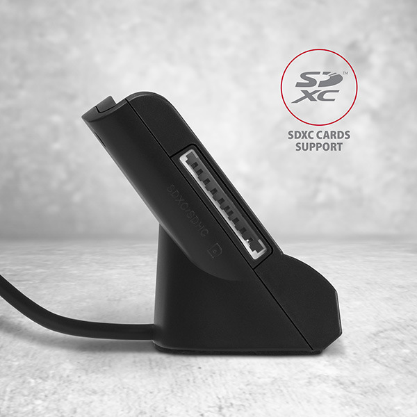 Čítačka eObčianok Axagon USB-A StandReader 4-slot + SD/microSD/SIM,1.3 m čierna