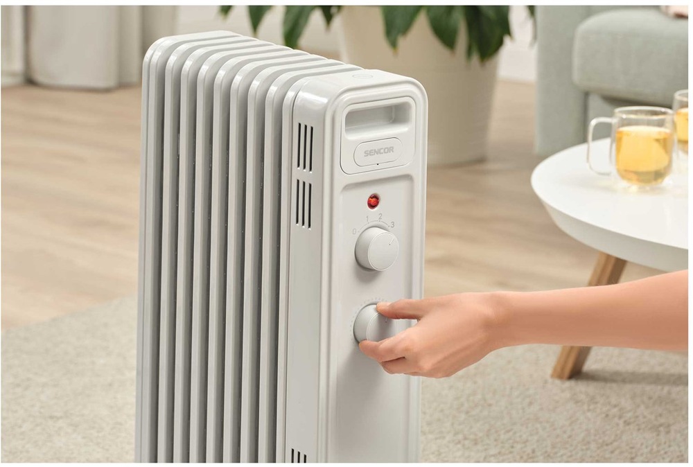 Olejový radiátor Sencor SOH 3409WH biely Radiátor Sencor disponuje 9 vykurovacími článkami