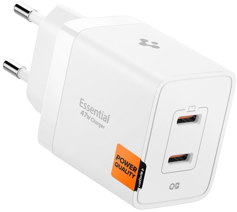 Nabíjačka do siete Spigen Essential 47W 2xUSB-C - biela
