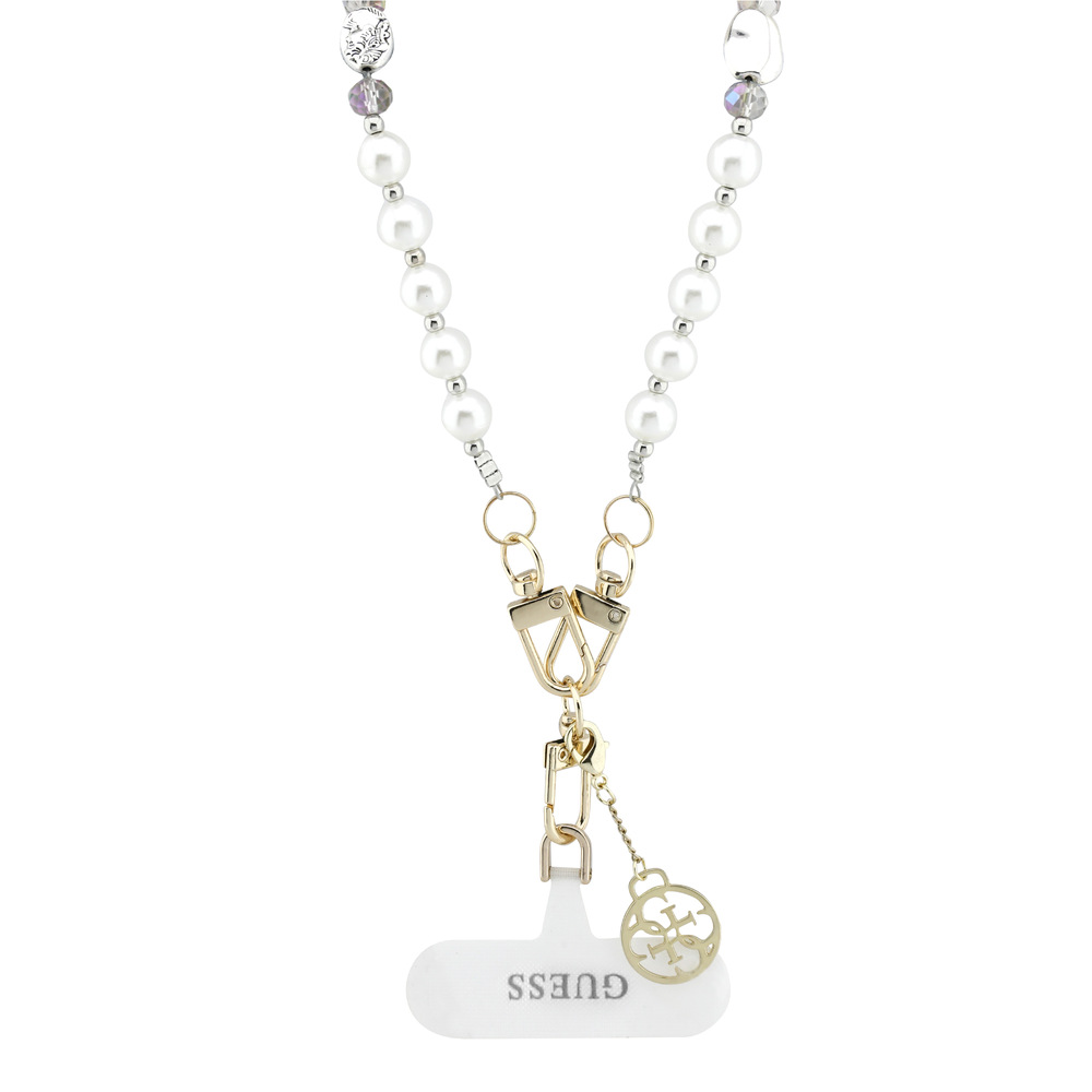 Popruh na krk Guess Crossbody Pearl and 4G Charm biely