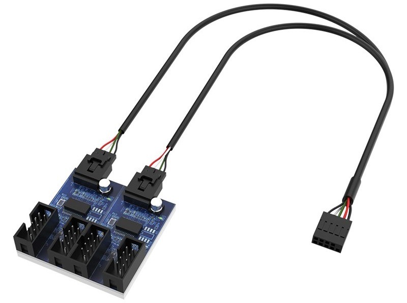 Adaptér AKASA Internal 1-to-4 USB 2.0 Splitter Hub Cable - čierny