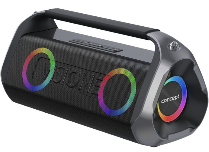 Bočný pohľad na reproduktor Concept Visione BR3080 s madlom a farebnými LED kruhmi