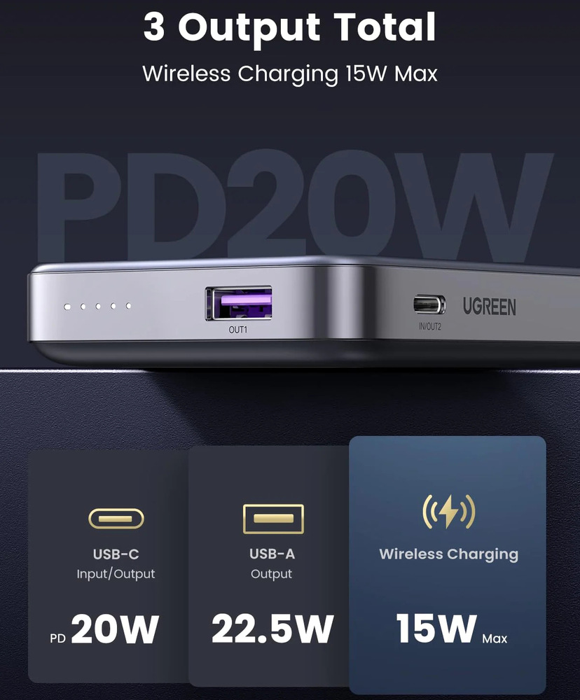 Powerbank UGREEN Foldable Kickstand Magnetic 10000mAh sivý Powerbank UGREEN Foldable Kickstand Magnetic 1000mAh - šedá