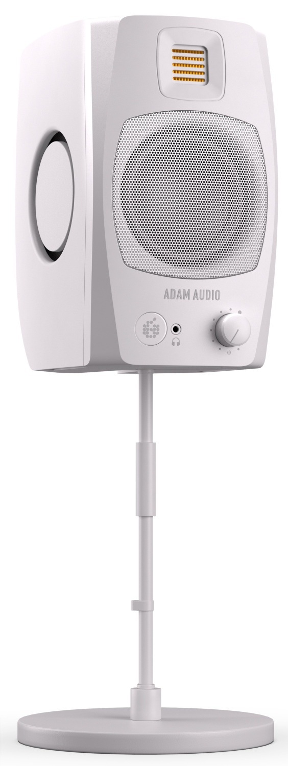 Štúdiový monitor Adam Audio D3V na výškovo nastaviteľnom stojane.