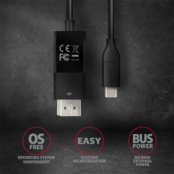 Kábel Axagon USB-C / DisplayPort, 1,8m, 4K/60Hz čierny Kábel Axagon USB-C / DisplayPort, 1,8m, 4K/60Hz čierny