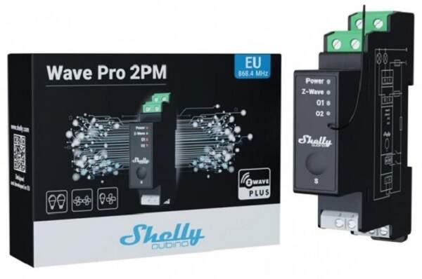 Modul Shelly Qubino Wave Pro 2PM, spínací modul s meraním spotreby 2x 16A, Z-Wave čierny