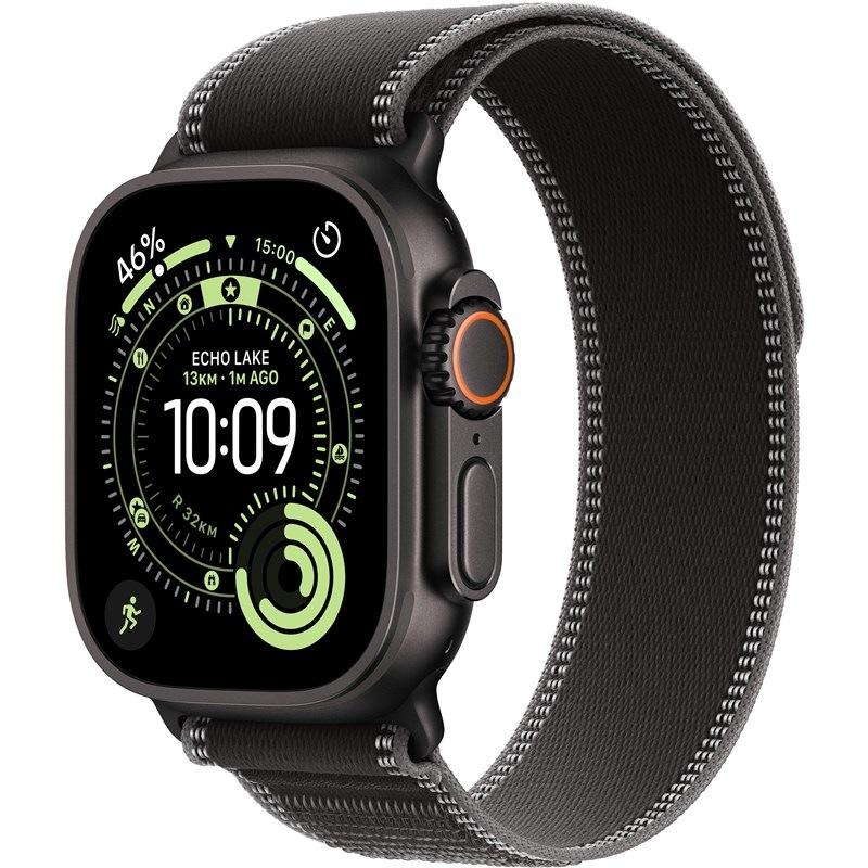 Inteligentné hodinky Apple Watch Ultra 3 GPS + Cellular 49mm čierny titán - čierny / uhlový trailový ťah - S/M